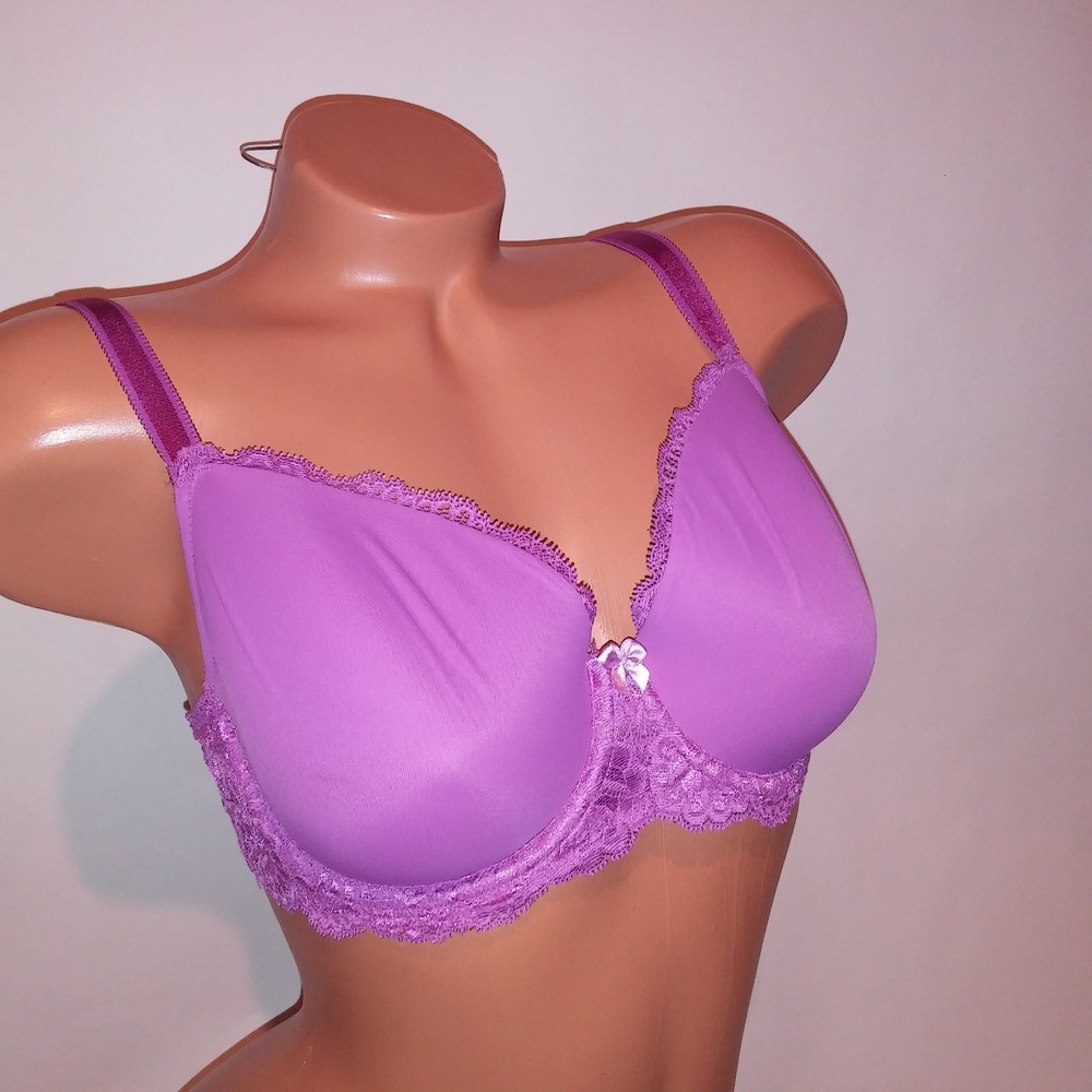 Victoria Secret Bra 34DD Dream Angels Lined Demi Purple Solid Lace Trim 2010 Col
